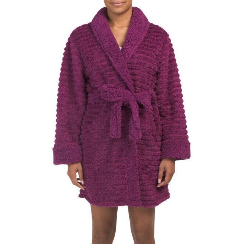 PJ Couture Plush Sherpa Shawl Collar Robe Plum Purple NWT Size Large XL